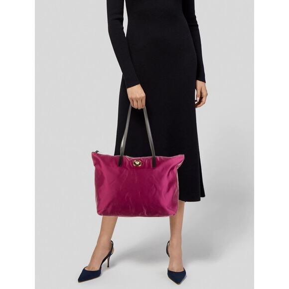 VERSACE Nylon Medusa Leather Straps Pink Dahlia Tote Shoulder Bag NWT $1,290 - Picture 4 of 8